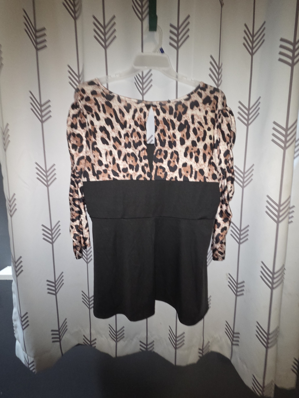 Leopard Print and Black Colorblock Blouse - Women’s Long Sleeve Top